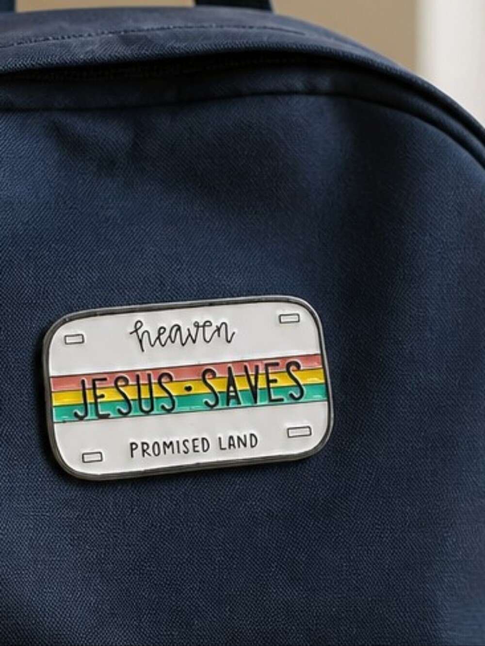 Jesus Saves Christian Pin Heaven Promised Land License Plate Faith Enamel Brooch